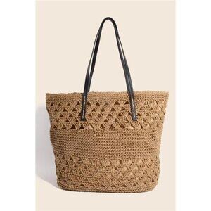 Fame Faux Leather Handle Knitted Tote Bag